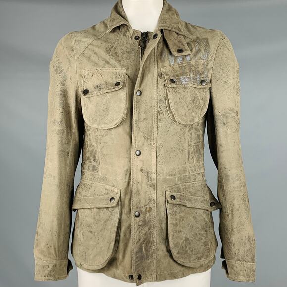 ALLSAINTS Size L Grey Suede Zip Snaps Jacket